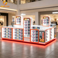 Kiosque de recharge pour téléphones portables au design capsule personnalisé, avec écran d'affichage LED rouge et blanc, stand d'accessoires de vente au détail pour centres commerciaux