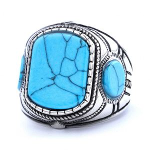 High Quality Stainless Steel Turquoise Arab Stone <b>Men</b> Steel <b>Ring</b> Vintage Black Oval Stone <b>Silver</b> Pagan Wicca <b>Ring</b> - Product Image 5