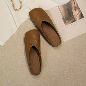 Sandales plates élégantes en cuir véritable beige à bout carré pour femmes, respirantes, toutes saisons, livraison directe - Product Image 4