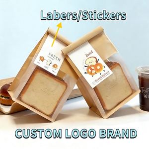 Sac en papier kraft brun biodégradable imprimé sur mesure avec logo, résistant à la graisse, avec fermeture thermoscellée et fenêtre pour emballage alimentaire - Product Image 2