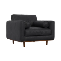 Fauteuil carré moderne classique avec revêtement en cuir PU, design capitonné, pieds en bois, confort doux pour le club et la vie à domicile