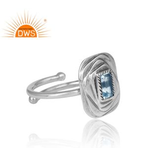 Glorious Blue Topaz Gemstone Ring Newly Designed Oxidized 925 Sterling Silver Adjustable Band Ring Jewelry Wholesale - Product Image 3