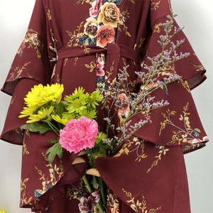 Large Discount Women Dress Pretty Red Three Layers Sleeves With Flowers Print Fashion Muslim Islamic Women <b>Abaya</b> Dress 9071# - Product Image 1
