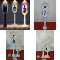 Kiosque photo iPad réglable en hauteur avec anneau lumineux LED et support de tablette en métal pour location de mariage