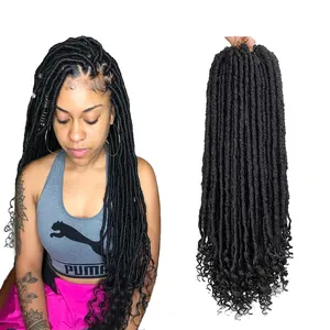 LEILONG Modern Queen 20 pulgadas Crochet Faux Locs Extremos rizados rectos Trenzas de diosa Extensiones de ganchillo Extensión de cabello