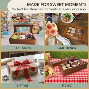 Caja de almacenamiento de aperitivos y postres de madera maciza, rectangular, con tapa, para almacenamiento de alimentos para pícnic al aire libre - Product Image 5