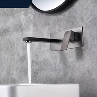 Robinet de lavabo encastré mural en acier inoxydable 304 sans plomb, mitigeur de lavabo de salle de bain à poignée unique, eau chaude et froide