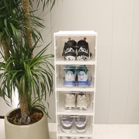 Boîtes de rangement de chaussures pliables, 6 boîtes à chaussures transparentes, empilables, pliables, en plastique, sans installation