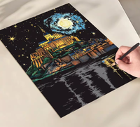 Peinture à gratter A3 Scène nocturne urbaine colorée, papier à gratter coloré, cadeau créatif fait main DIY pour adultes, hommes et femmes