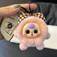 Porte-clés et breloque pour téléphone et sac en fourrure de lapin Rex, adorable boule de charbon miniature, poupée de dessin animé, pendentif boule en peluche exquise KittySnoopy