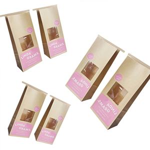 Sac en papier kraft brun avec fenêtre et lien métallique, personnalisable avec logo, qualité alimentaire, pour pain, croissants, grains de café - Product Image 2