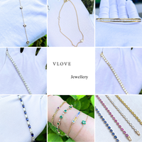 VLOVE Bijoux fins personnalisés Designer Triangle Collier 14K Chaîne Lien Baguette Rond Diamant Pendentif Collier