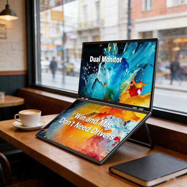 Foldable Dual Screen Portable Monitor 15.6 Inch FHD 1080P IPS USB C External Monitor for Laptop Mac Windows Android Phone