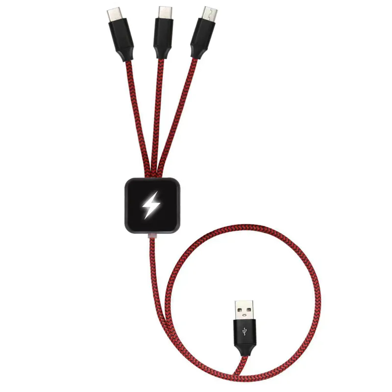 3 in 1 universal usb charge cable multi usb charging data cable with custom LED lighting LOGO