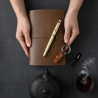 Ensemble cadeau de carnet en cuir PU avec logo personnalisé, carnet à couverture souple A6, fait main, multifonctionnel, carnets de bureau, agenda de voyage, cadeau