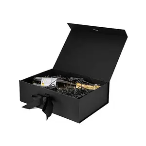 Роскошная Складная магнитная перерабатываемая жесткая картонная упаковочная коробка для одежды с черным логотипом премиум-класса, подарочные коробки с откидной крышкой