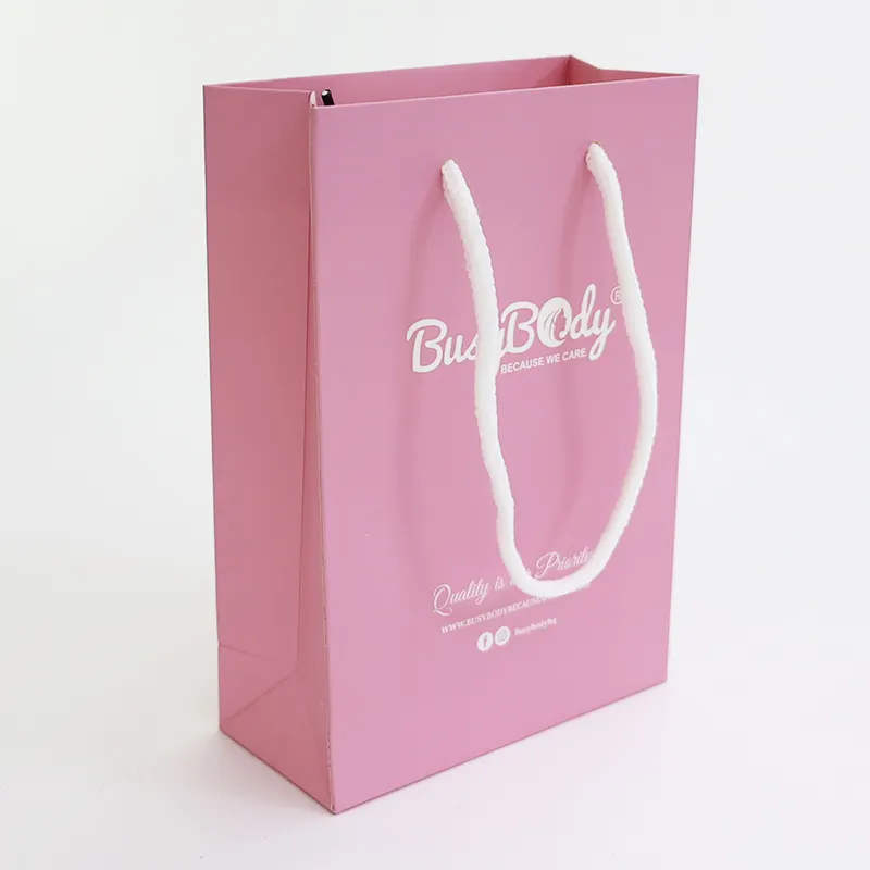 Custom Logo Printed Matte Finish Pink Paper Shopping Bag Cardboard Paper Bags