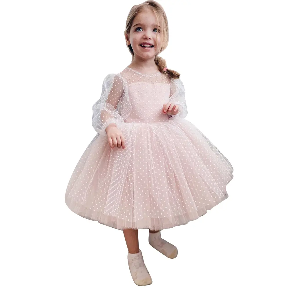 New Fashion Good Quality Baby Girls Party Wear Full Sleeve Lace Tutu Ball Gown Flower Girls' dresses