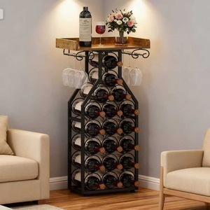 Estante para vinos de metal, de pie, con capacidad para 24 botellas, con soporte para copas, diseño moderno minimalista para almacenamiento en la sala de estar. - Product Image 3