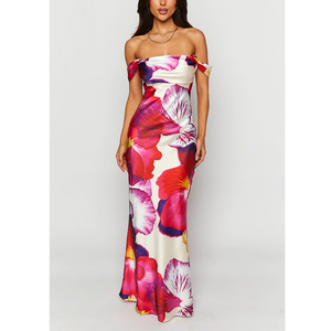Moulante personnalisée de haute qualité hors épaule sans manches <span class=keywords><strong>rose</strong></span> imprimé fleuri hors épaule <span class=keywords><strong>robe</strong></span> formelle pour femmes <span class=keywords><strong>robe</strong></span> de <span class=keywords><strong>demoiselle</strong></span> <span class=keywords><strong>d</strong></span>'<span class=keywords><strong>honneur</strong></span> - Product Image 2