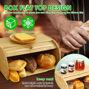 Boîte à pain en bambou couleur naturelle avec porte coulissante arquée, rangement de bureau pour pain et pâtisseries - Product Image 2
