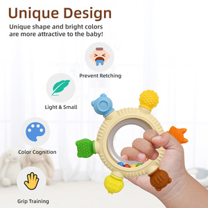 Mordedor de silicona de grado alimenticio con sonajero de animales, juguete sensorial no tóxico para calmar encías doloridas, juguete masticable para bebés y recién nacidos - Product Image 3