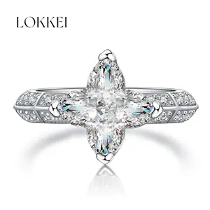 LOKKEI nuevo anillo de diamante de alto carbono en forma de cuadrángulo para mujer joyería de plata de ley 925 fábrica al por mayor