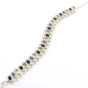Pulsera de Plata de Ley 925 con Piedras Preciosas Multicolores, Hecha a Mano, con Amatista, Citrino, Peridoto y Cuarzo Ahumado, Joyería para Mujer - Product Image 1