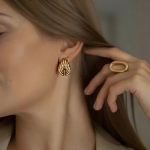 Pendientes con forma de corazón, diseño geométrico de acero inoxidable de varias líneas para mujer, ocasión de regalo TE60618 G S - Product Image 3