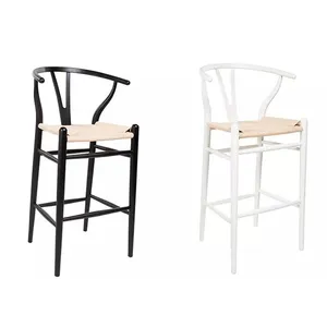 Wholesale Comfortable Hans Wegner Style Rope Cord Seat White Wishbone Counter Stool Wood Home Bar Chair