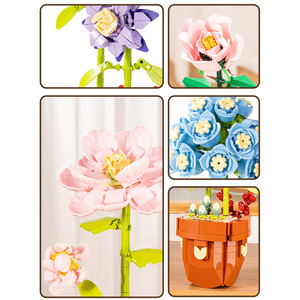 Jouet en plastique d'intérieur multi-types pour enfants, cadeau, DIY, bouquet de fleurs artificielles à assembler, fleurs de bonsaï, blocs de construction de modèles - Product Image 2