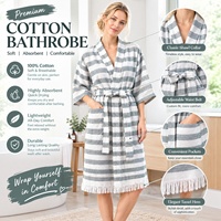 Peignoir à franges rayé personnalisé en coton éponge avec col châle, robe de spa et de villégiature, fabricant en gros pour marques privées