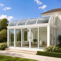 Véranda en verre en forme de tonneau, serre en aluminium personnalisée, toit en verre cintrée, portes coulissantes, enclos de jardin pour villa