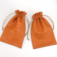 Sac de rangement en similicuir avec logo gravé personnalisé, pochette à cordon en cuir PU marron vintage pour bijoux, matériel, emballage cadeau