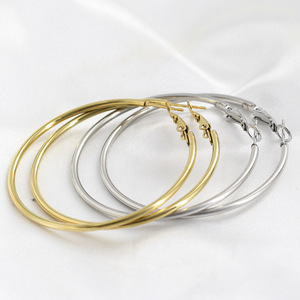 Boucles d'oreilles créoles 40-50MM en acier inoxydable plaqué or 18K, fil rond, bijoux de mode pour soirée - Product Image 4