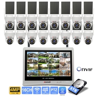 Système de sécurité de détection humaine 4MP : 16 caméras solaires PTZ + moniteur NVR sans fil avec audio bidirectionnel