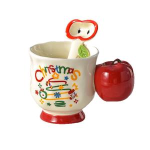Taza de cerámica Cerouky con forma de manzana, con tapa y cuchara, resistente al calor, regalo de Navidad para niñas - Product Image 5