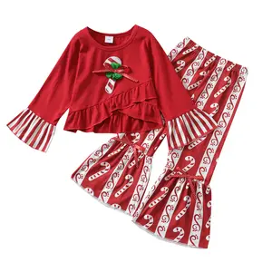 2021 Latest Design fashion Christmas children wear High Quality kids clothing red print girls' clothing sets two piece set