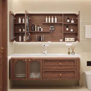 Custom Design Minimalist Scandinavian Fluted Wood Floating Mirror Basin <b>Bathroom</b> Small <b>Bathroom</b> Vanities Cabinet with Mirror - Product Image 3