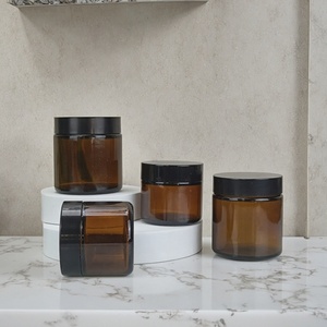 Luxury Round Cosmetic <b>Container</b> Refillable Empty Mini Eye Cream Face Cream 5g 10ml 15g 30g 50g Amber Glass Jar With Black Lids - Product Image 3