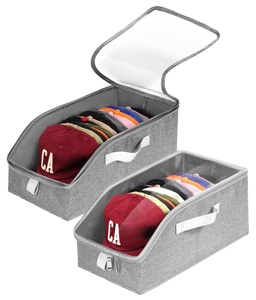 <b>Large</b> Capacity Multifunctional Fabric Hat Storage <b>Box</b> Foldable Baseball Cap Organizer with Dustproof Zipper and Lid - Product Image 1
