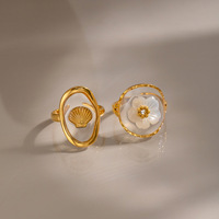Maßgefertigter 316L Edelstahl Harz-Ring Gold Transparente Schale Blumen-Ring Offener Verstellbarer Ring Vintage Französischer Stil für Frauen