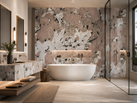 Dalle de quartzite rose Patagonia polie pour comptoir de salle de bain, bar incurvé, niche de douche, plateau de coiffeuse, étagère en pierre