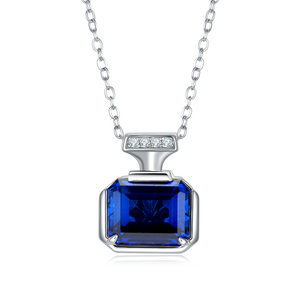 925 Silver Water Bottle Sapphire Pendant Square Diamond Light Luxury Collar Chain - Product Image 1