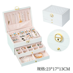 In-stock Diamond-Quilted <b>Jewelry</b> Boxes (Single/Double/Triple Layer) - Best-selling Cross-border Lockable <b>Jewelry</b> <b>Organizers</b> - Product Image 2