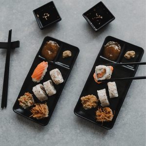 Juego de platos de sushi de estilo japonés de 16 piezas, <span class=keywords><strong>vajilla</strong></span> de melamina irrompible negra, apta para lavavajillas, <span class=keywords><strong>vajilla</strong></span> de Camping - Product Image 4