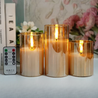 Bougie sans flamme à LED chaude en verre doré sur le thème de Noël (commandée à distance) (ensemble d'éclairage chaleureux et confortable)