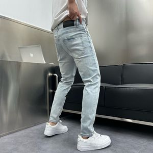 Jeans de Mezclilla para Hombre, Corte Slim, Cintura Alta, Color Azul Claro, con Estampado Flocado, Envío Directo - Product Image 2
