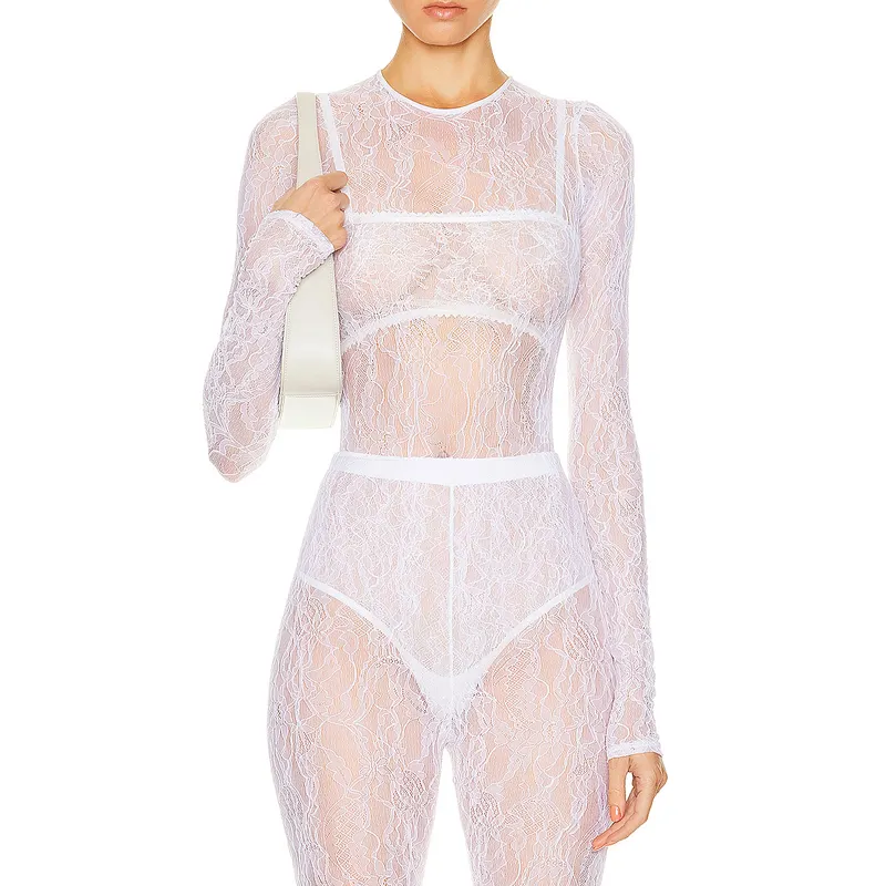 OEM dài tay áo O-cổ ren bodysuit Jumpsuit phụ nữ