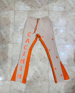 กางเกงวอร์มทรงขาบานแบบมีเชือกผูกเอวสำหรับผู้ชาย ผ้าคอตตอนหนา 500 กรัม ลายทางแบบดิสเทรส สไตล์สตรีทแวร์ลำลอง - Product Image 4